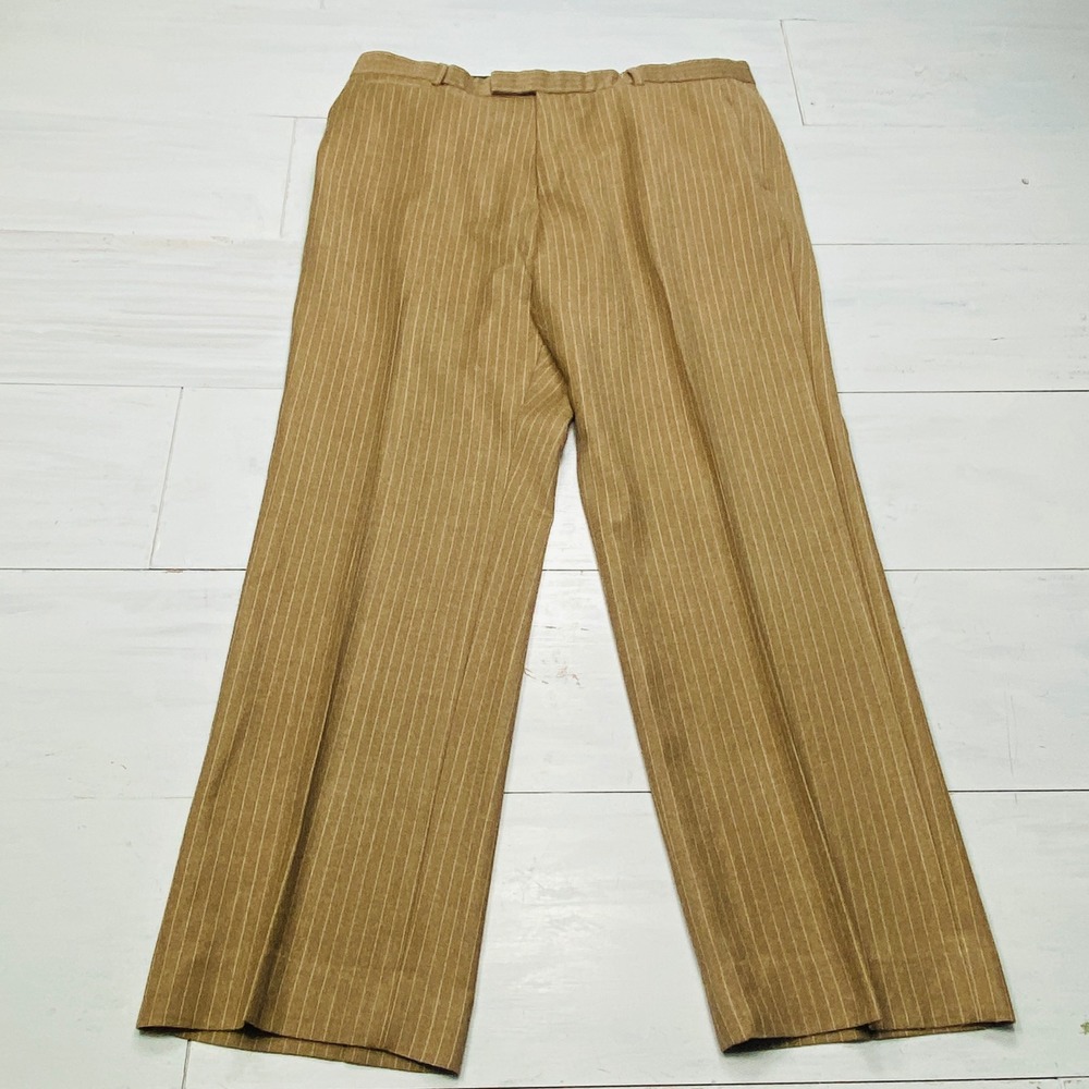 Banana Republic Dress Pants Mens 38x32 Tan Pinstripe Wool Tailored Slim Trousers